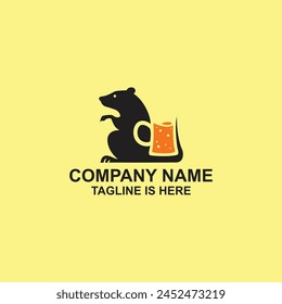 Negative space rat beer logo vector the Concept of Isolated Technology. Flat Cartoon Style Suitable for Landing Web Pages,T shirt, Flyers, Stickers