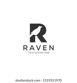 negative space raven  crow in R symbol