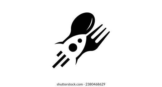 negative space rocket logo design with spoon and fork.