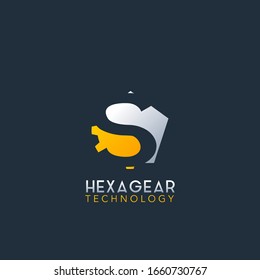 Negative Space S Letter Logo, Techno Hexagonal Gear Vector Design Logo Template