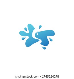 Negative Space S  letter logo icon in water splash shape design template.