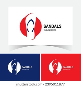 Negative Space Sandals Logo Design Template With Circle.
