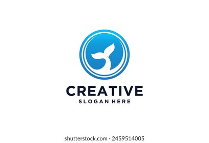 negative space shark tail ocean logo design