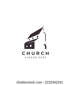 Negative space silhouette church logo icon vector template on white background illustration design