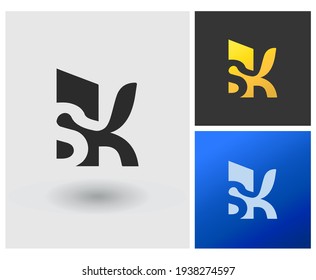 Negative Space SK Logo Creative Design Vector with Abstract Elegant Modern Square Shape Apps Concept