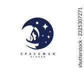 Negative space spaceman logo design. Astronaut with star logo vector badge