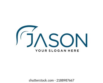 Negative space of spartan warrior gladiator with letter j vector logo design template 