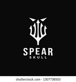 Negative space spear and skull logo icon vector template on black background