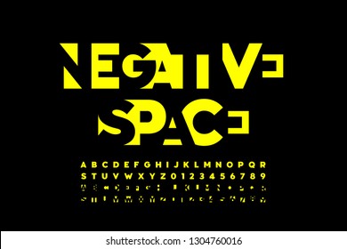 Negative Space Style Font, Alphabet Letters And Numbers Vector Illustration