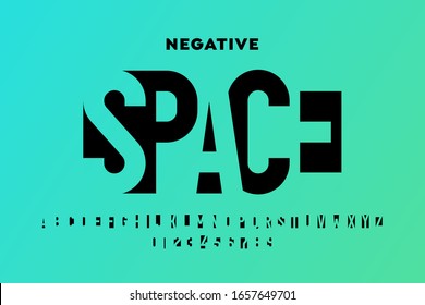 Negative Space Style Font, Alphabet Letters And Numbers Vector Illustration