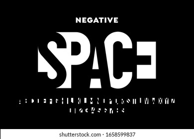 Negative Space Style Font, Alphabet Letters And Numbers Vector Illustration