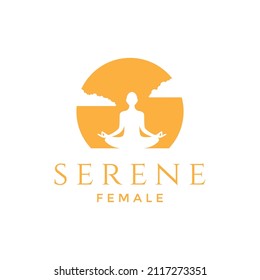 negative space sunset with yoga logo design, vector graphic symbol icon illustration