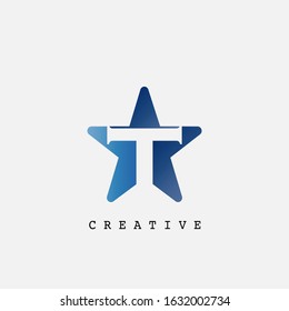 Negative Space T Letter Initial Abstract Techno Star Logo vector design for company identity.