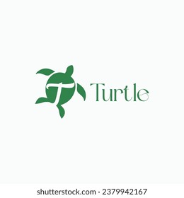 Negative space T letter on turtle logo vector icon. Isolated object on background