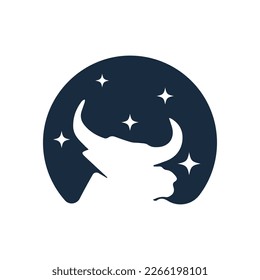 Negative space taurus bull with star on circle background logo template