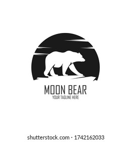 The negative space that forms bear with the moon background. Silhouette, Big Bear, side view, walking on moon background, symbol, graphic vector.	