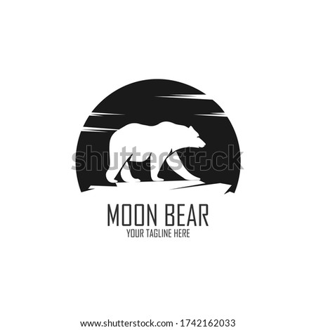 The negative space that forms bear with the moon background. Silhouette, Big Bear, side view, walking on moon background, symbol, graphic vector.	