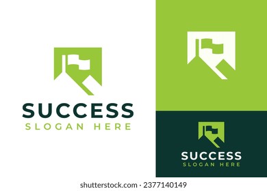 Negative Space Top Mountain Success Winner Triumph Flag Sky Professional Career Motivation Logo Design Branding Template