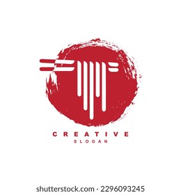 Negative space traditional oriental noodle with chopstick logo design. Asian ramen vector.
