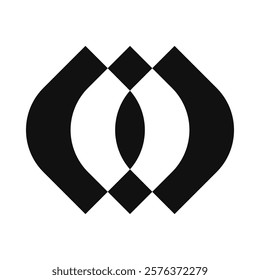 Negative space two corner circle leaves. An arrangement of leaf symbols. Isolated on a white background.