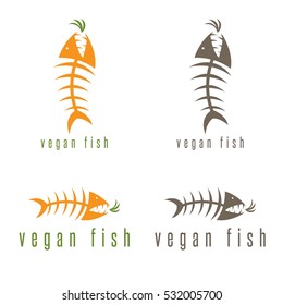 negative space vector concept of fish skeleton and carrot