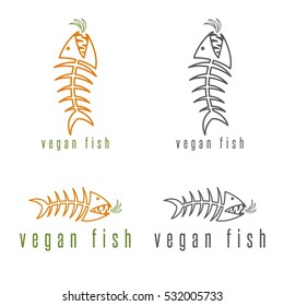 negative space vector concept of fish skeleton and carrot