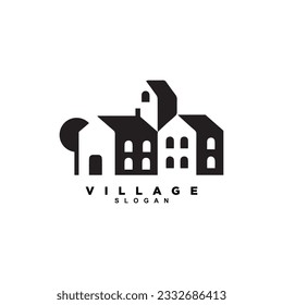 Negative space village house logo design for your brand or business