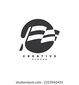 Negative space waving flag logo design vector