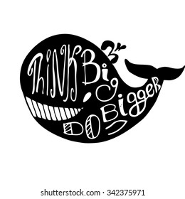 Negative space whale lettering. Black and white.