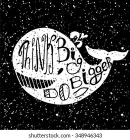 Negative space whale lettering. Black and white.
