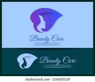 negative space woman's face logo design template. Hair, girl, flower, leaf symbol. Abstract design concept for beauty salon, massage, magazine, cosmetic and spa. Premium vector