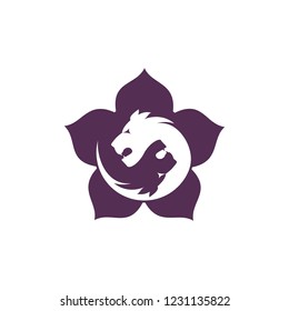 Negative Space For Yin Yang Lion In Middle Of Flower Lotus