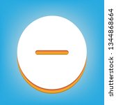 Negative symbol illustration. Minus sign. Vector. White icon with 3d warm-colored gradient body at sky blue background.