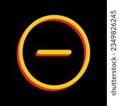 Negative symbol illustration. Minus sign. 3D Extruded Yellow Icon with Red Sides a Black background. Illustration.