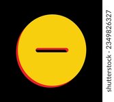 Negative symbol illustration. Minus sign. 3D Extruded Yellow Icon with Red Sides a Black background. Illustration.