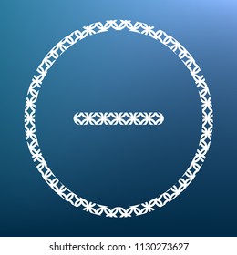 Negative symbol illustration. Minus sign. Vector. White textured icon at lapis lazuli gradient background.