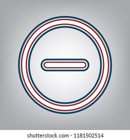 Negative symbol illustration. Minus sign. Vector. Dark red, transparent and midnight green stroke of white icon at grayish background.