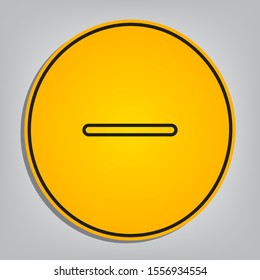 Negative symbol illustration. Minus sign. Flat orange icon with overlapping linear black icon with gray shadow at whitish background. Illustration.