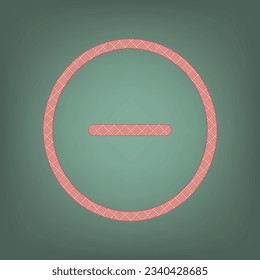 Negative symbol illustration. Minus sign. Apricot Icon with Brick Red parquet floor graphic pattern on a Ebony background. Feldgrau. Green. Illustration.