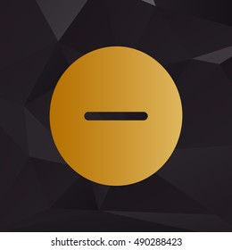 Negative symbol illustration. Minus sign. Golden style on background with polygons.