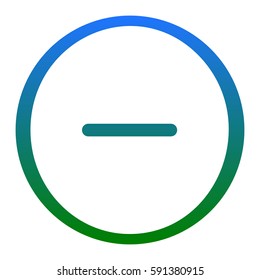 Negative symbol illustration. Minus sign. Vector. White icon in bluish circle on white background. Isolated.