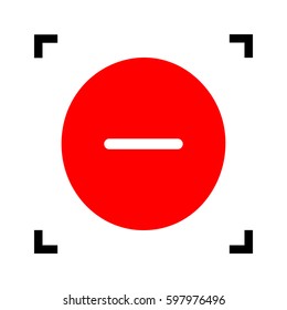 Negative symbol illustration. Minus sign. Vector. Red icon inside black focus corners on white background. Isolated.