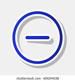 Negative symbol illustration. Minus sign. Vector. New year bluish icon with outside stroke and gray shadow on light gray background.