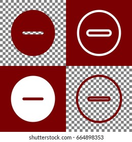 Negative symbol illustration. Minus sign. Vector. Bordo and white icons and line icons on chess board with transparent background.