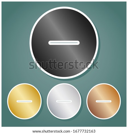 Negative symbol illustration. Minus sign. Set of metallic Icons with gray, gold, silver and bronze gradient with white contour and shadow at viridan background. Illustration.