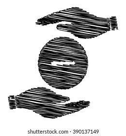 Negative symbol. Minus sign. Save or protect symbol by hands with scribble effect.