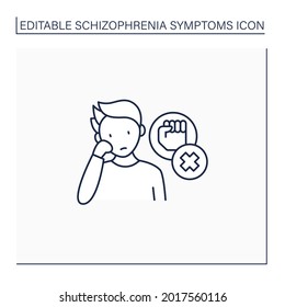 Negative Symptoms Line Icon.Low Interest, Enthusiasm.Problems With Motivation, Lack Of Self-care.Schizophrenia Symptoms Concept. Isolated Vector Illustration.Editable Stroke