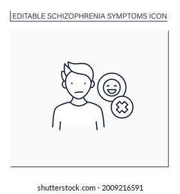 Negative symptoms line icon.Emotional expression lack. Inexpressive face,lack of eye contact, restricted facial expressions.Schizophrenia symptoms concept. Isolated vector illustration.Editable stroke