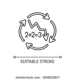 Negative synergy linear icon. Decline in financial figures. Decrease in stock numbers. Thin line customizable illustration. Contour symbol. Vector isolated outline drawing. Editable stroke