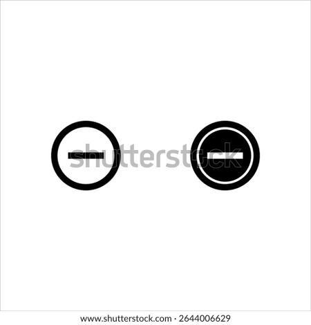 Negative Terminal Icon set Minus Round Symbol Dash Circle Vector Subtract Outline Graphic Remove Less Subtraction Math Battery Negative Less Zoom Out Scale
